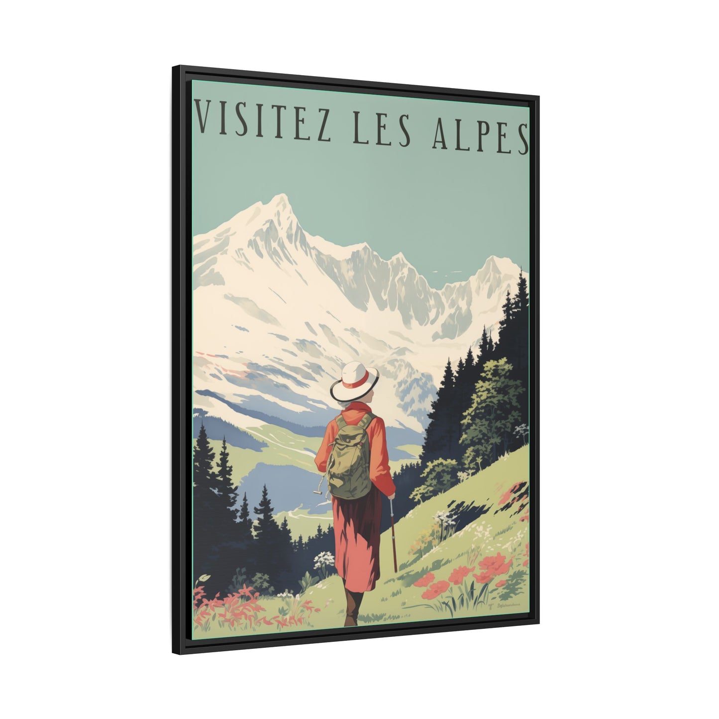 "Visitez Les Alpes(Visit the Alps French) Vintage Travel Poster | Matte Canvas with Black Frame"