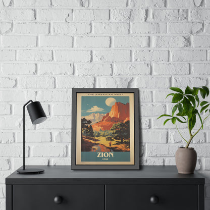 Zion National Park Vintage Travel Poster — Framed Paper Poster