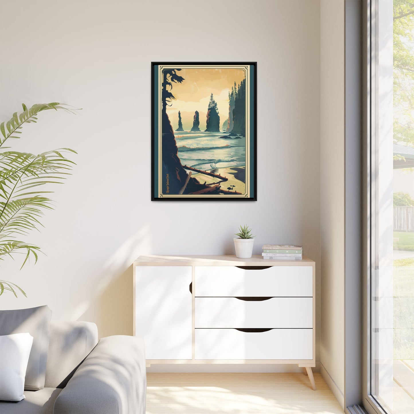 Framed Coastal Cliff Canvas Print — Vintage Seascape Wall Art
