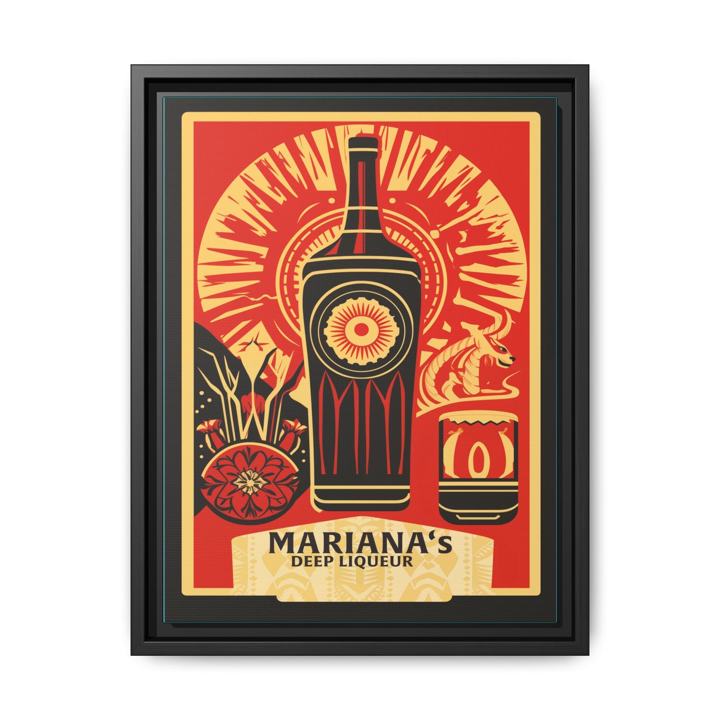 "Vintage Mariana's Deep Liqueur Artwork - Matte Canvas Wall Art with Black Frame" Matte Canvas, Black Frame