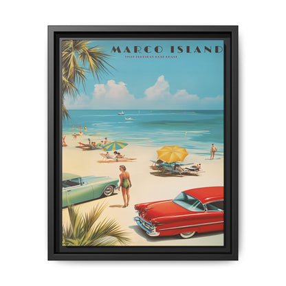 "Marco Island Retro Beach Scene – Vintage Wall Art of Florida’s Gulf Coast" Matte Canvas, Black Frame
