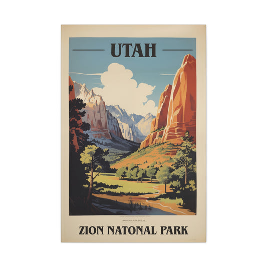 "Vintage Zion National Park Poster - Matte Stretched Canvas Wall Art" Matte Canvas, Stretched, 1.25"