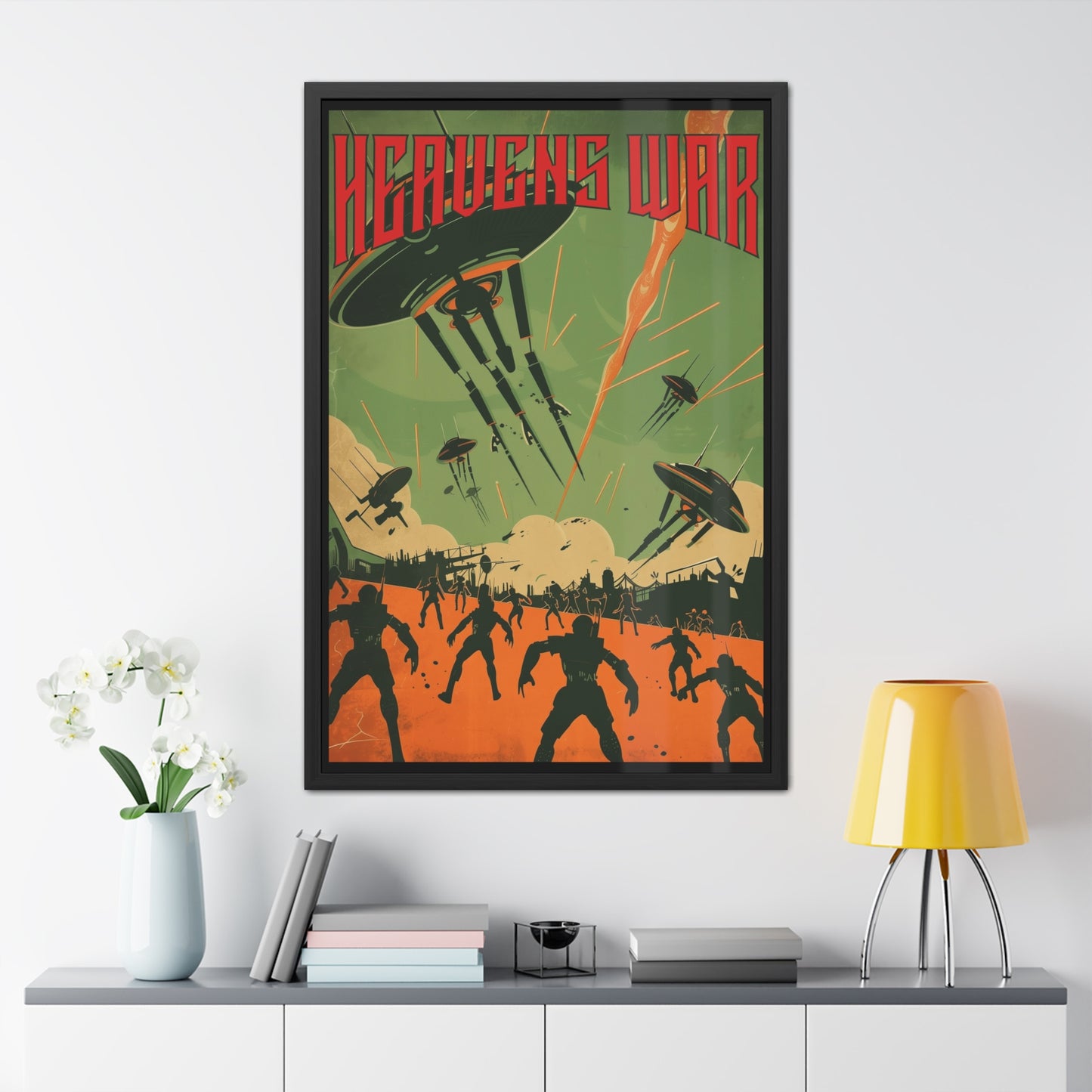 Vintage Sci-Fi Poster - 'Heavens War: Alien Invasion' Retro Battle Scene Framed Posters