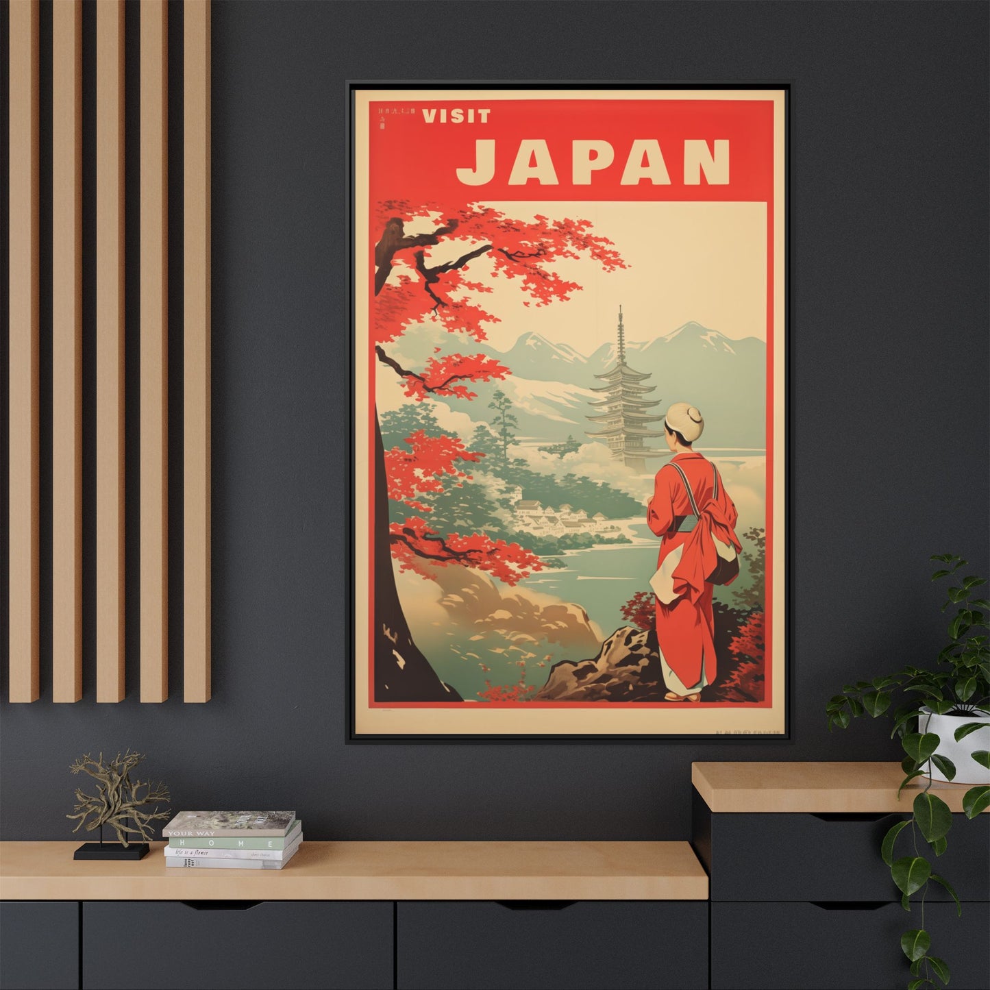 Visit Japan Vintage Travel Poster Matte Canvas Print (Framed)
