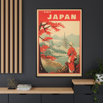 Visit Japan Vintage Travel Poster Matte Canvas Print (Framed)