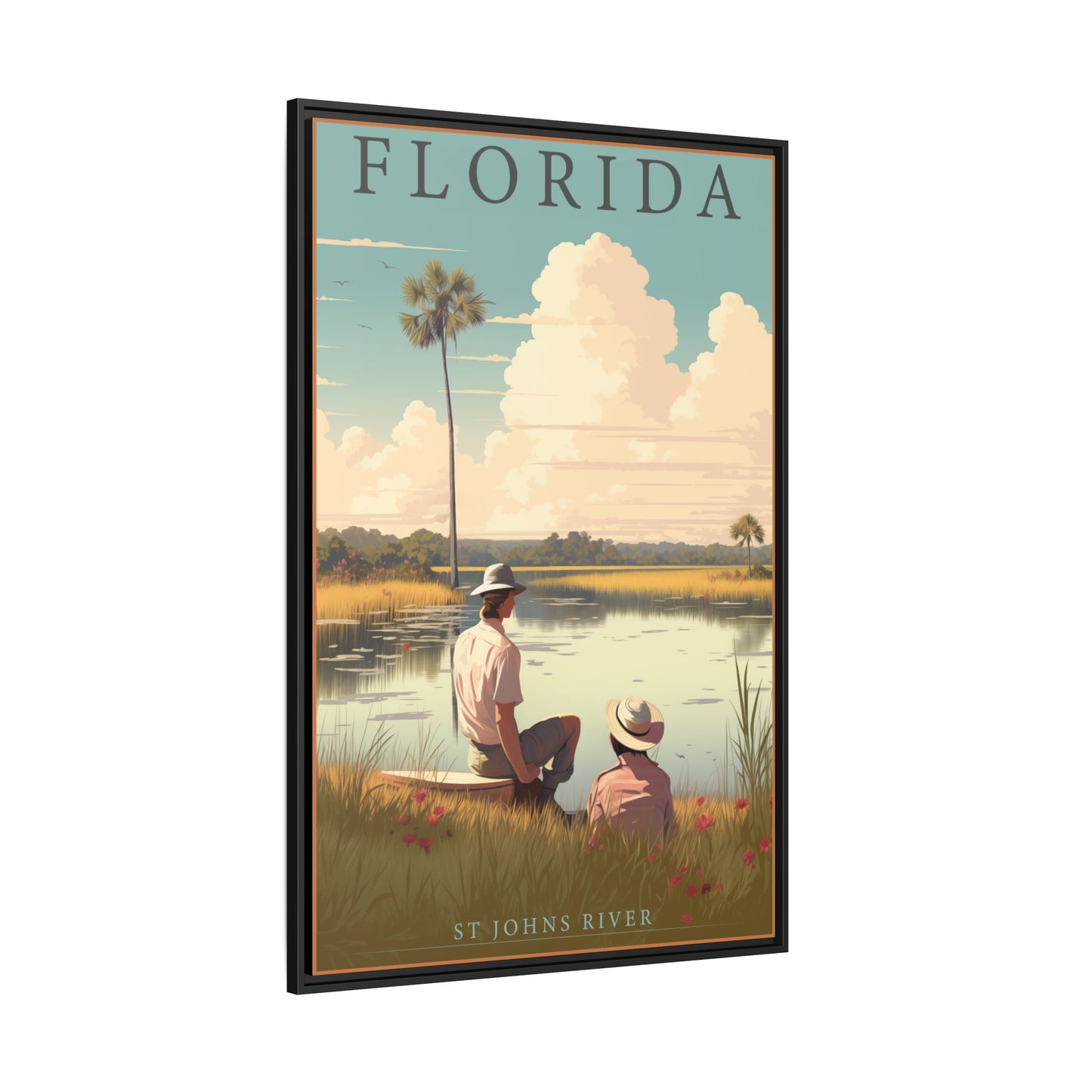 "Vintage Florida Scenic Poster - St. Johns River Matte Canvas Wall Art with Black Frame" Matte Canvas, Black Frame