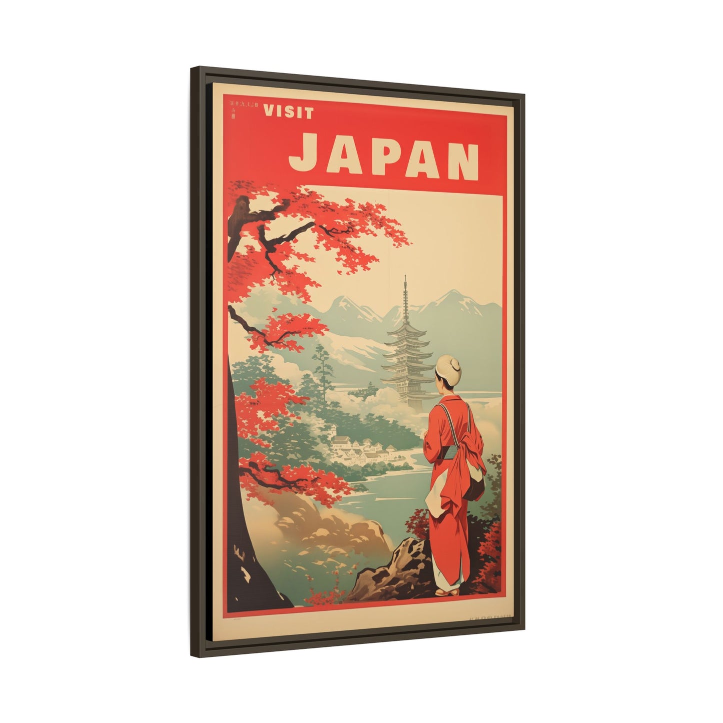 Visit Japan Vintage Travel Poster Matte Canvas Print (Framed)