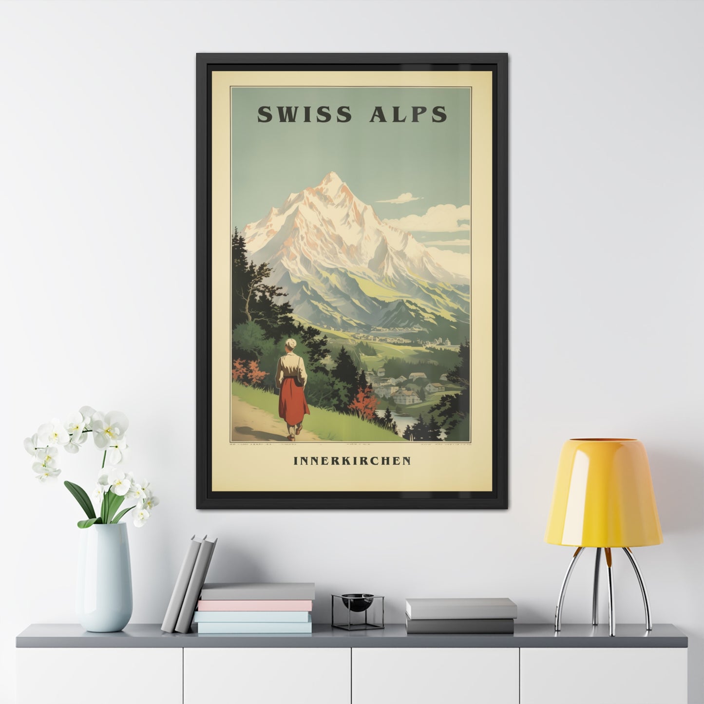 Vintage Swiss Alps Travel Poster - Innerkirchen (Inner Church) Scenic Artwork Framed Posters