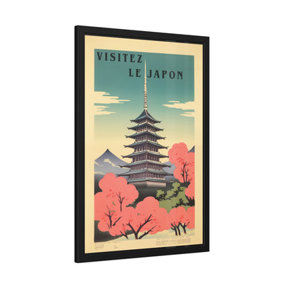 Framed Poster - "Visitez Le Japon" Vintage Travel Art (Cherry Blossom Pagoda)