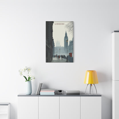 London Street Scene Matte Canvas Wall Art – Vintage Big Ben Cityscape Print