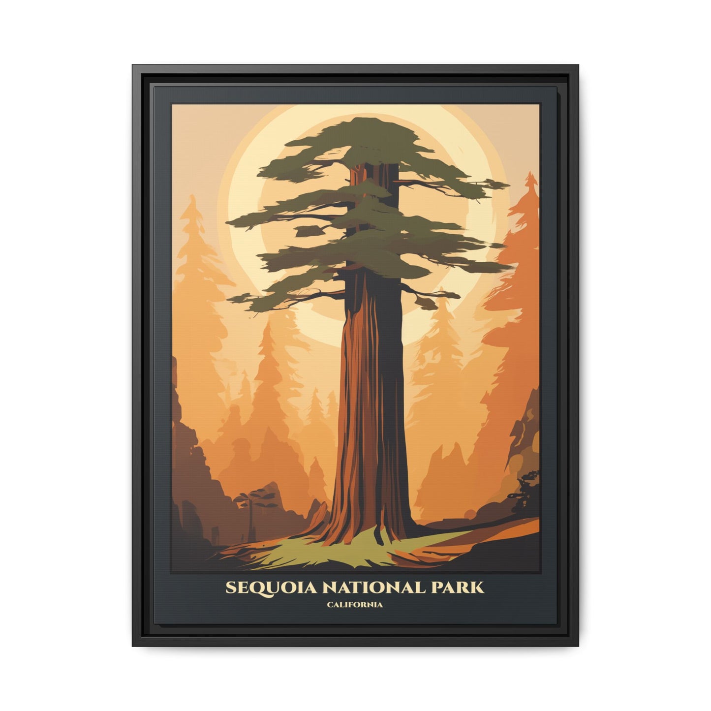 "Vintage Sequoia National Park Poster - California Matte Canvas Wall Art with Black Frame" Matte Canvas, Black Frame