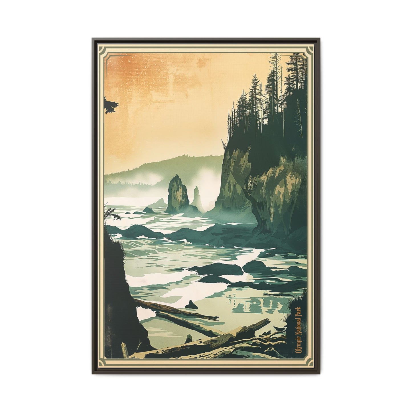 Framed Coastal Cliff Canvas Print — Vintage Seascape Wall Art