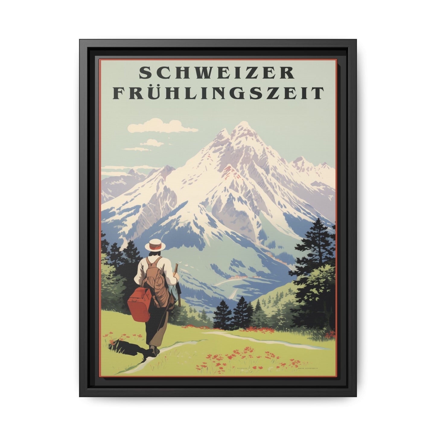 "Swiss Springtime Vintage Poster | Matte Canvas with Black Frame"