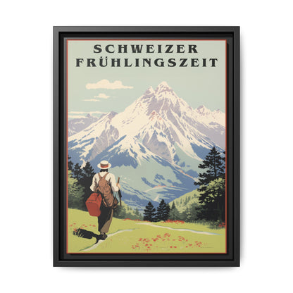 "Swiss Springtime Vintage Poster | Matte Canvas with Black Frame"