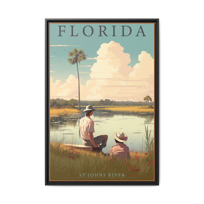 "Vintage Florida Scenic Poster - St. Johns River Matte Canvas Wall Art with Black Frame" Matte Canvas, Black Frame