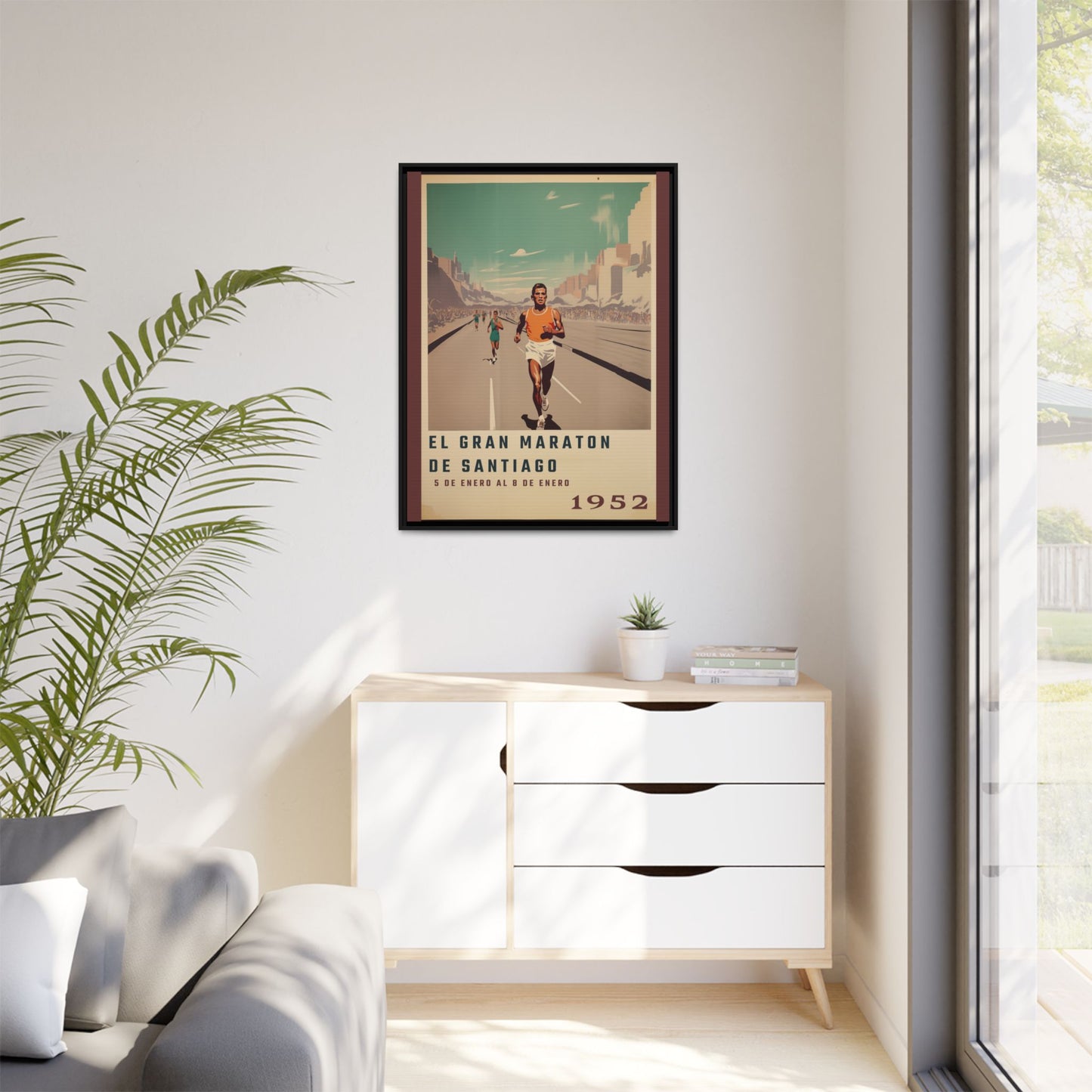 "El Gran Maratón de Santiago – Vintage Marathon Canvas (1952)"Matte Canvas, Black Frame