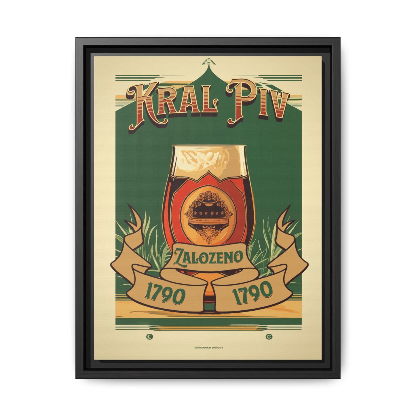 "Vintage Kral Piv Zalozeno Poster - Matte Canvas Wall Art with Black Frame" Matte Canvas, Black Frame