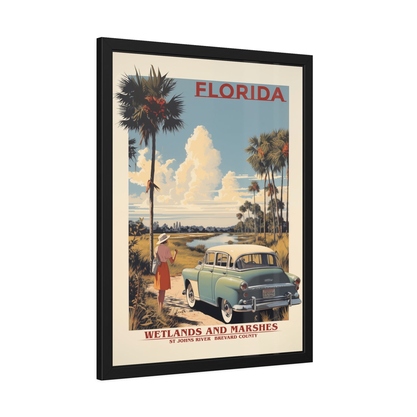 Florida Vintage Travel Poster Framed Print — "Wetlands and Marshes" Retro Wall Art