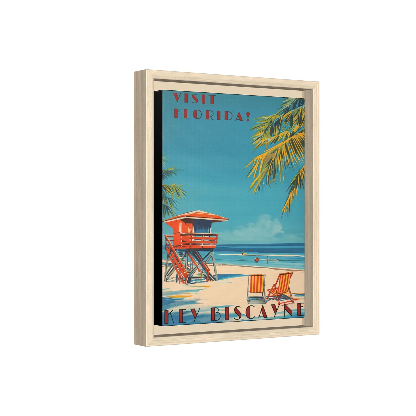 Key Biscayne Vintage Travel Poster Matte Canvas Print — Framed “Visit Florida!” Beach Wall Art