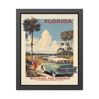 Florida Vintage Travel Poster Framed Print — "Wetlands and Marshes" Retro Wall Art