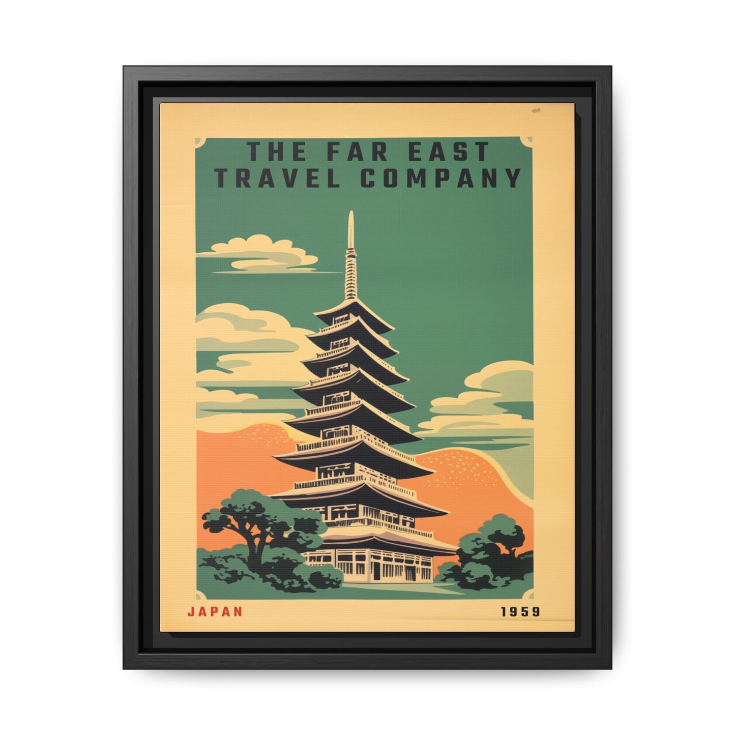"The Far East Travel Company - Japan 1959 Vintage Matte Canvas with Black Frame" Matte Canvas, Black Frame