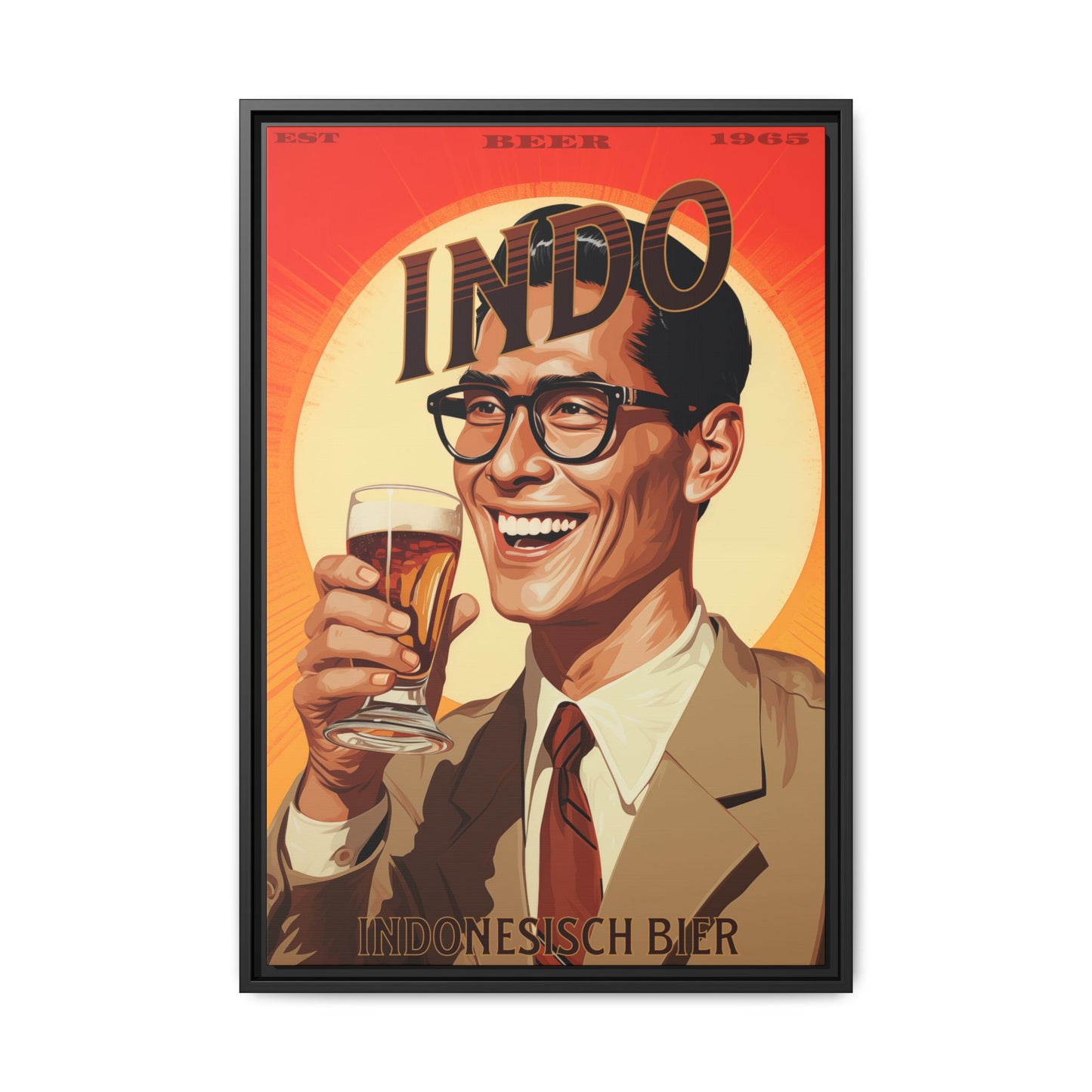 "Vintage Indo Beer Poster - Indonesisch Bier 1965 Matte Canvas Wall Art with Black Frame" Matte Canvas, Black Frame