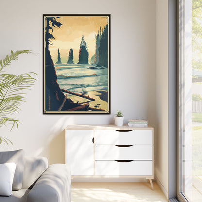Framed Coastal Cliff Canvas Print — Vintage Seascape Wall Art