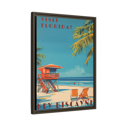Key Biscayne Vintage Travel Poster Matte Canvas Print — Framed “Visit Florida!” Beach Wall Art