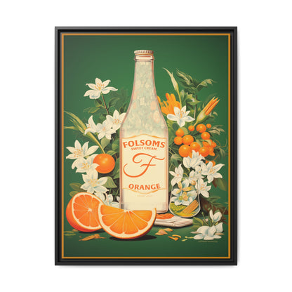 "Folsoms Sweet Cream Orange.  – Vintage Citrus and Floral Artwork" Matte Canvas, Black Frame