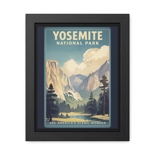 Vintage Yosemite National Park Framed Poster | Retro Travel Wall Art Print, Scenic Nature Décor & Gift for Hikers