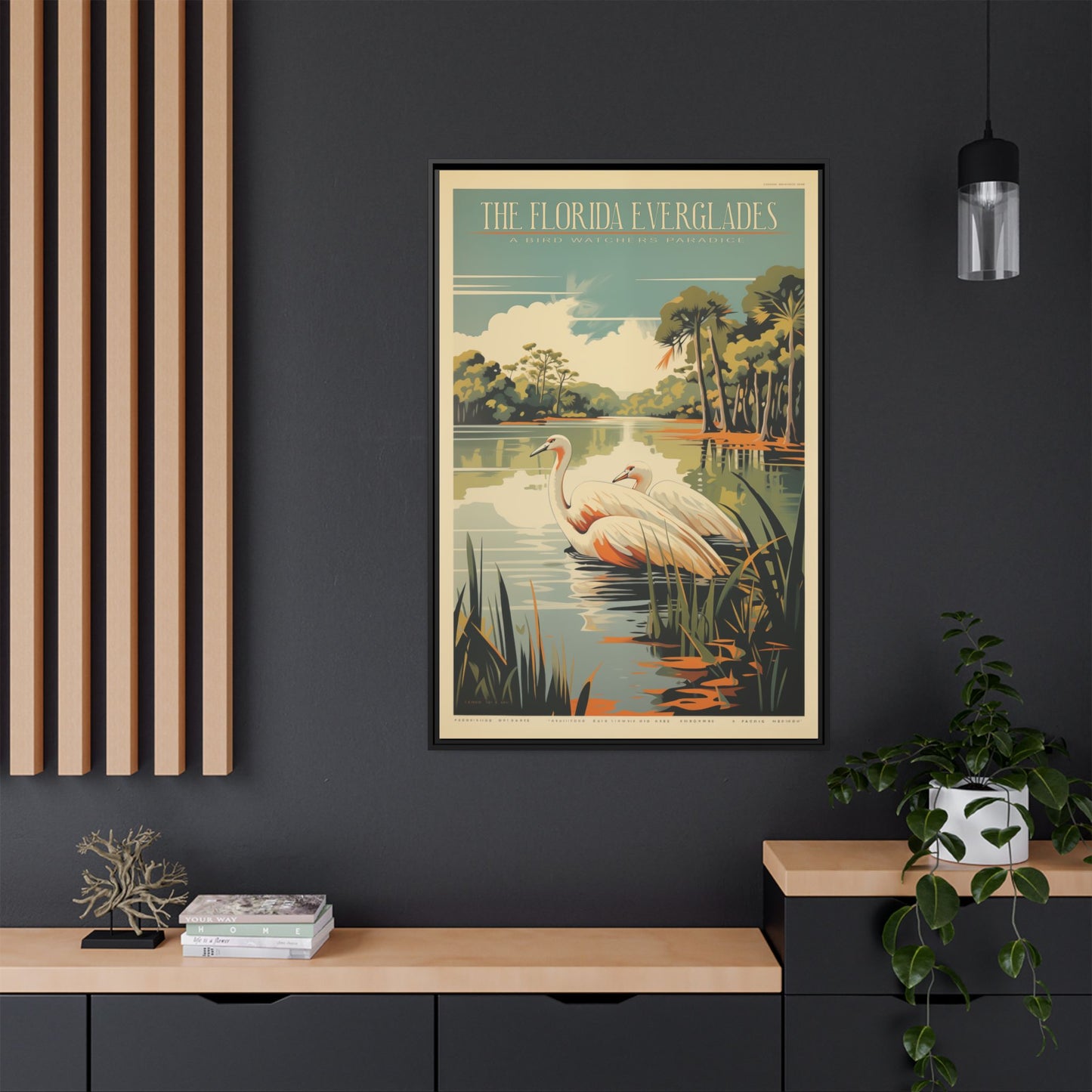 "Vintage Florida Everglades Poster - A Bird Watcher’s Paradise Matte Canvas Wall Art with Black Frame"Matte Canvas, Black Frame