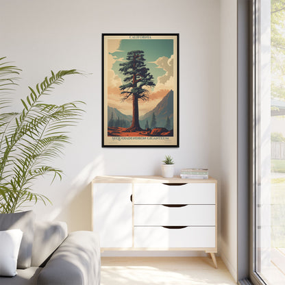 "Vintage California Sequoia Poster - Sequoiadendron Giganteum Matte Canvas Wall Art with Black Frame" Matte Canvas, Black Frame