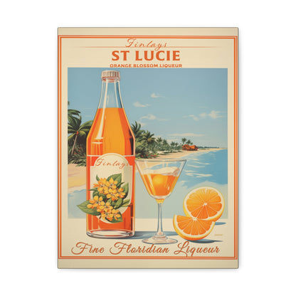 "Vintage Finlay’s St. Lucie Orange Blossom Liqueur Poster - Matte Canvas Stretched Wall Art" Matte Canvas, Stretched, 1.25"