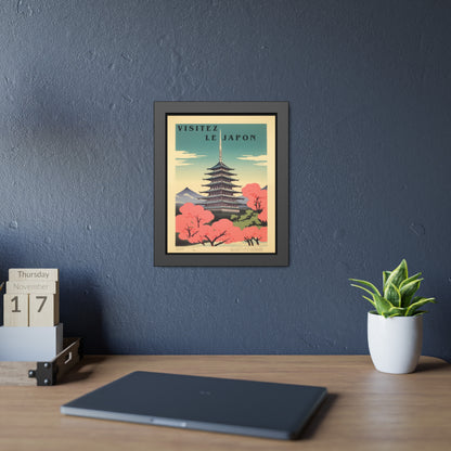 Framed Poster - "Visitez Le Japon" Vintage Travel Art (Cherry Blossom Pagoda)