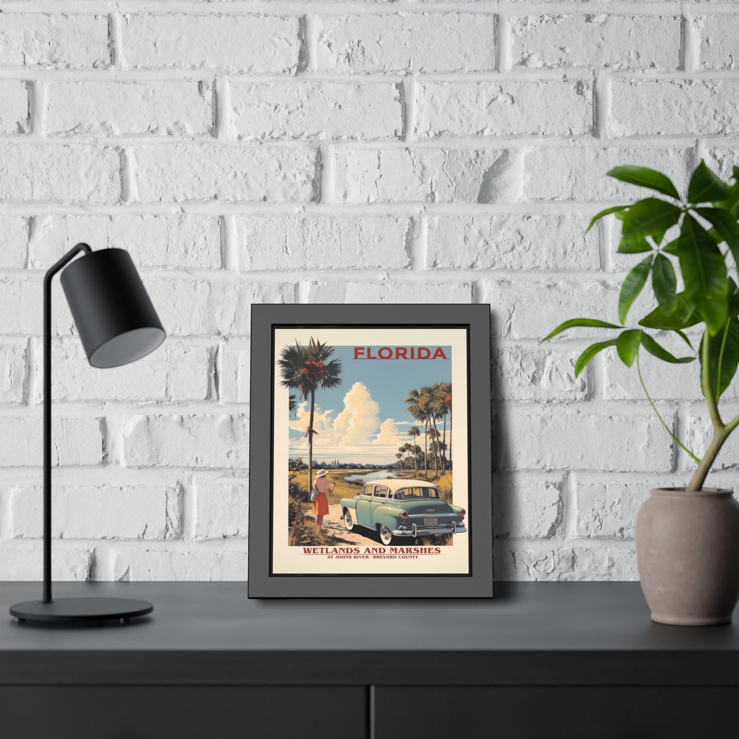 Florida Vintage Travel Poster Framed Print — "Wetlands and Marshes" Retro Wall Art