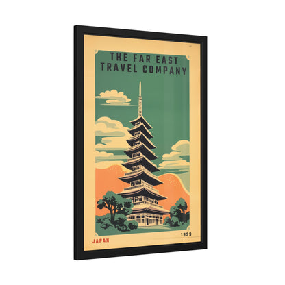 Framed Japan Travel Poster — Vintage Far East Pagoda Wall Art