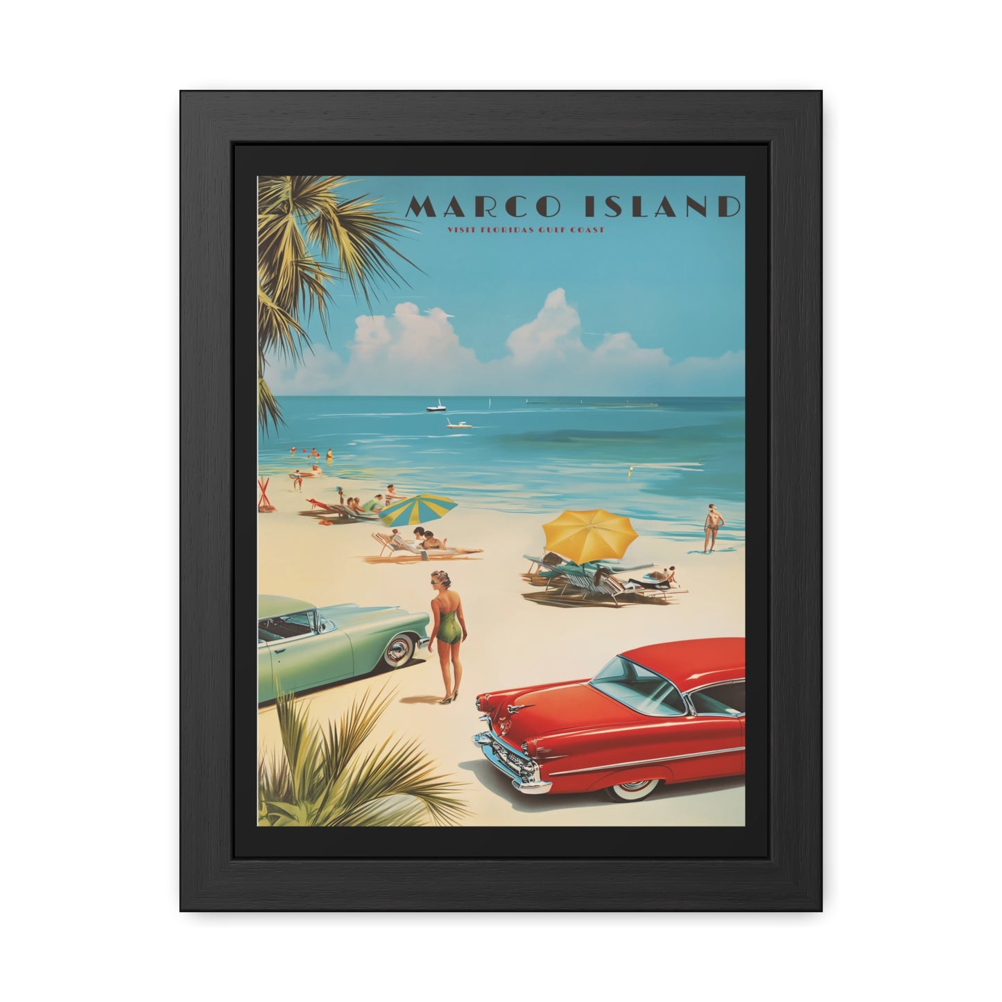 "Marco Island Retro Beach Scene – Vintage Wall Art of Florida’s Gulf Coast", Framed Posters
