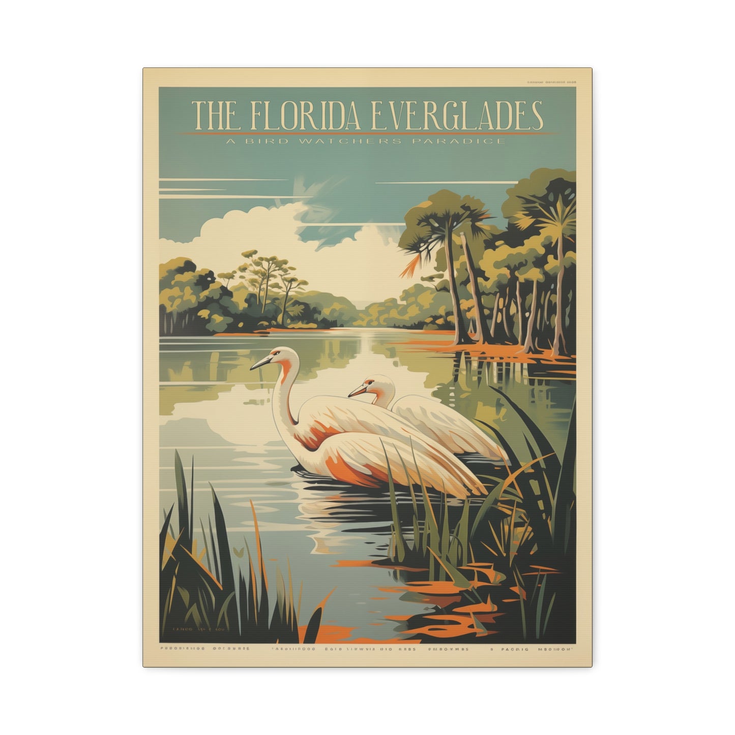 "Vintage Florida Everglades Flamingo Poster - Matte Stretched Canvas Wall Art" Matte Canvas, Stretched, 1.25"