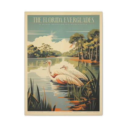 "Vintage Florida Everglades Flamingo Poster - Matte Stretched Canvas Wall Art" Matte Canvas, Stretched, 1.25"
