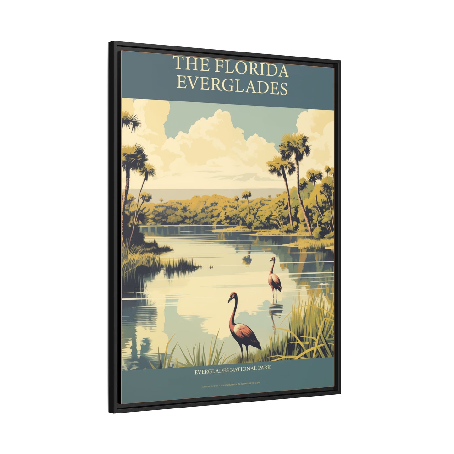 "Vintage Florida Everglades National Park Poster - Matte Canvas Wall Art with Black Frame" Matte Canvas, Black Frame