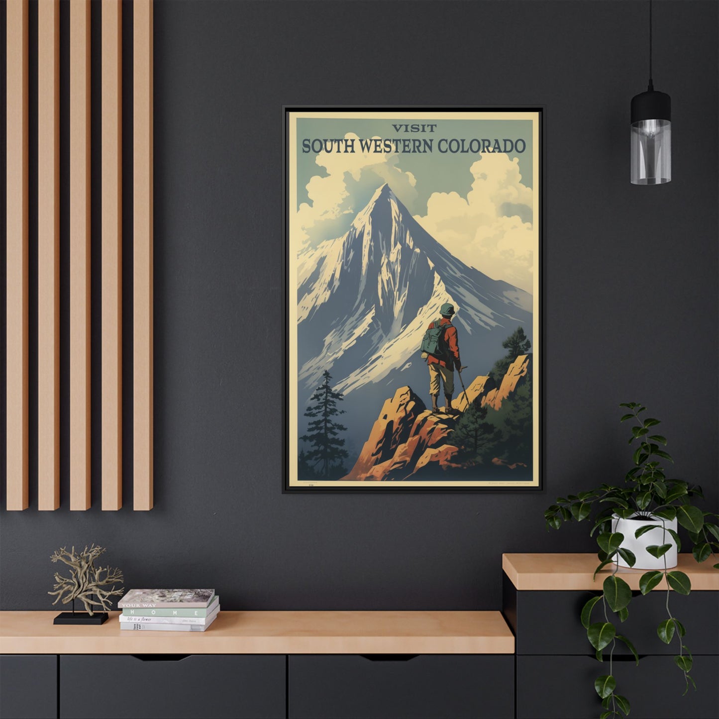 "Vintage South Western Colorado Travel Poster - Matte Canvas Wall Art with Black Frame" Matte Canvas, Black Frame