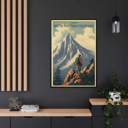 "Vintage South Western Colorado Travel Poster - Matte Canvas Wall Art with Black Frame" Matte Canvas, Black Frame