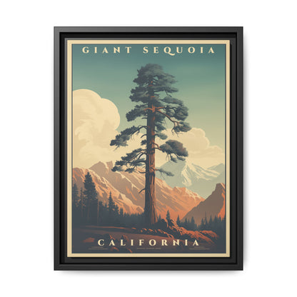 "Vintage Giant Sequoia Poster - California Matte Canvas Wall Art with Black Frame" Matte Canvas, Black Frame