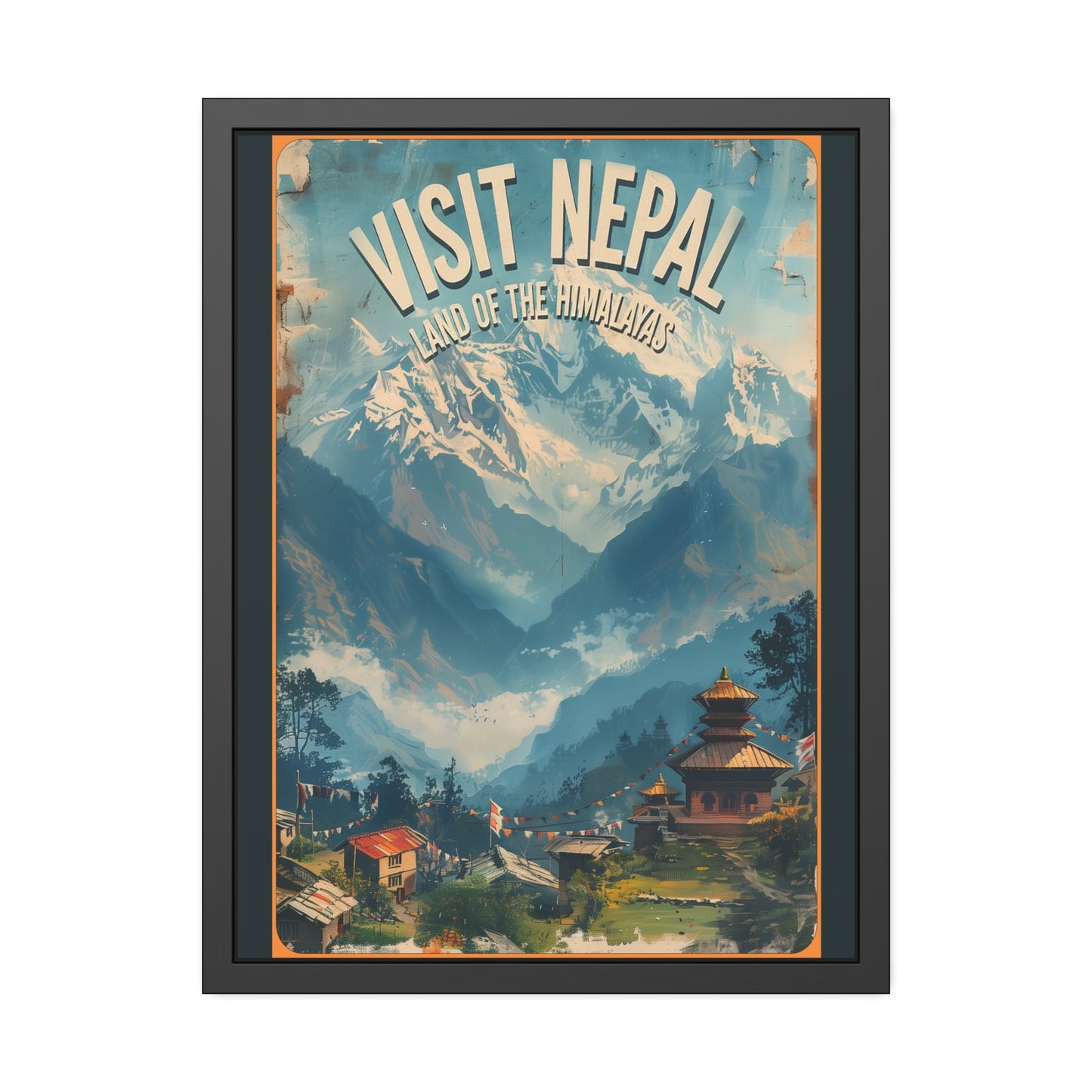 Visit Nepal Vintage Travel Poster — Framed Paper Poster