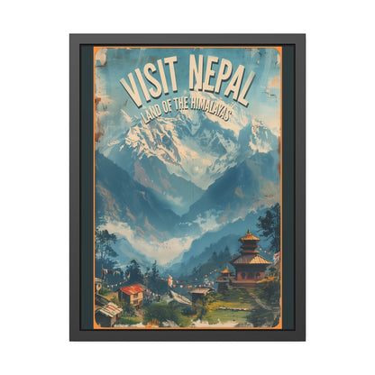 Visit Nepal Vintage Travel Poster — Framed Paper Poster