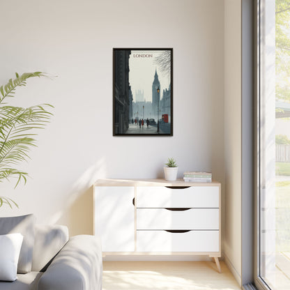 London Street Matte Canvas Print — Framed Vintage Cityscape Wall Art