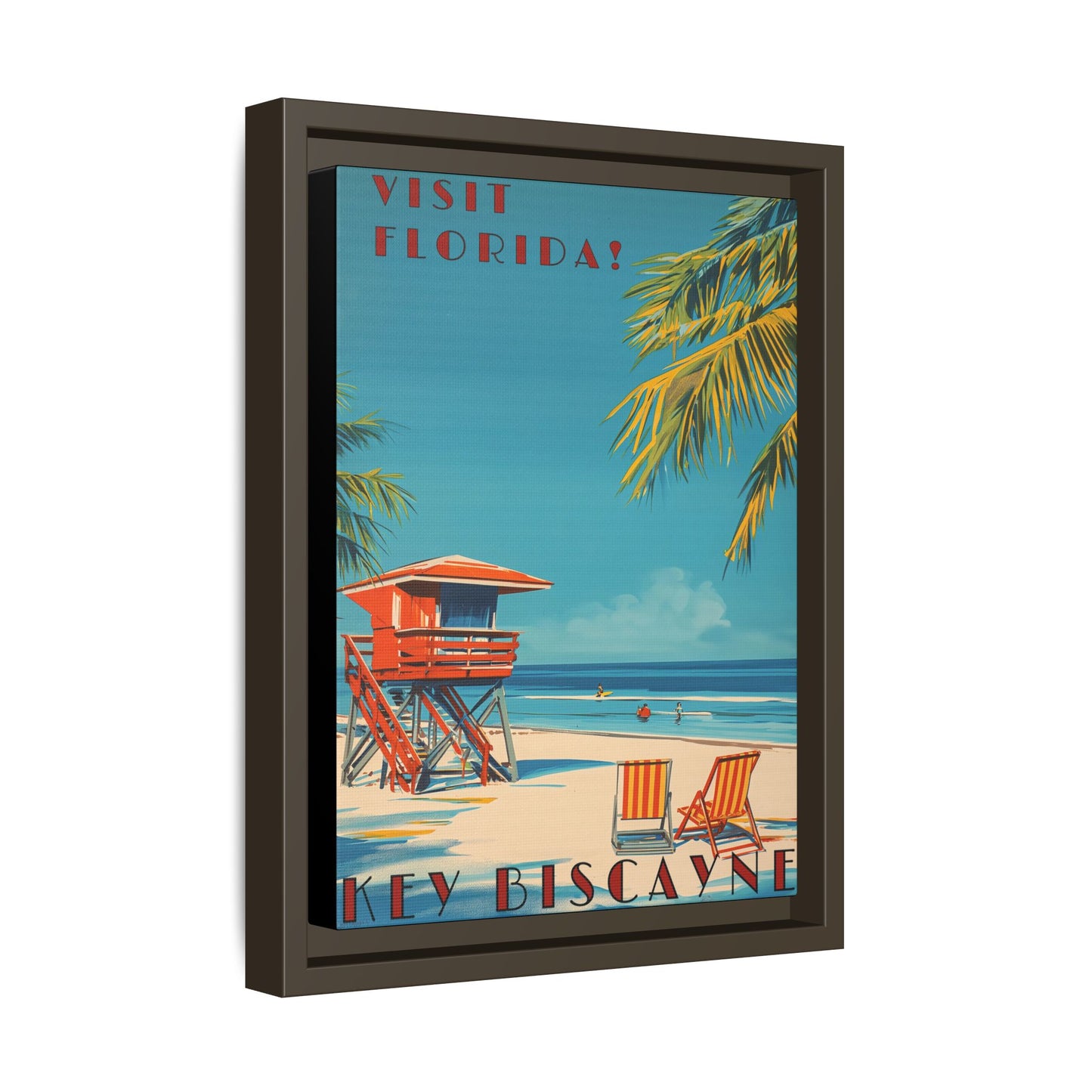 Key Biscayne Vintage Travel Poster Matte Canvas Print — Framed “Visit Florida!” Beach Wall Art