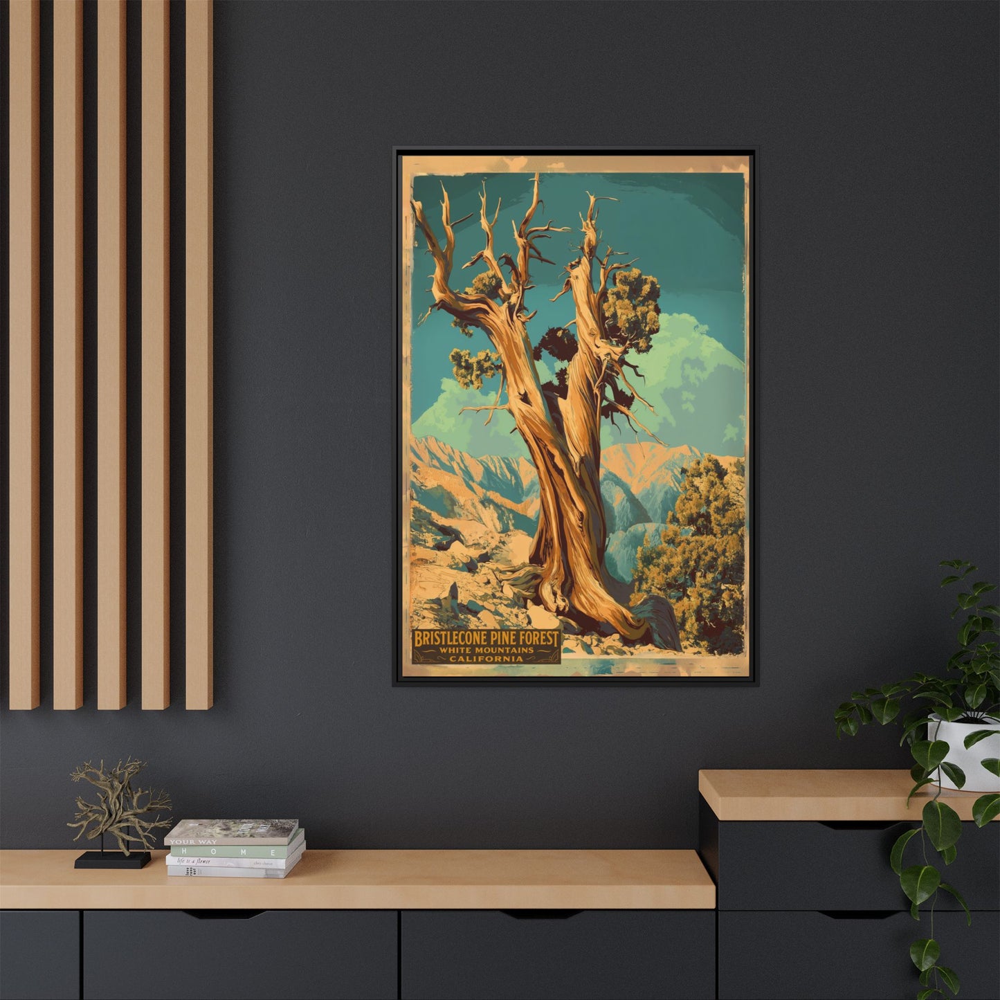 Bristlecone Pine Forest Vintage Travel Poster — Framed Matte Canvas Wall Art