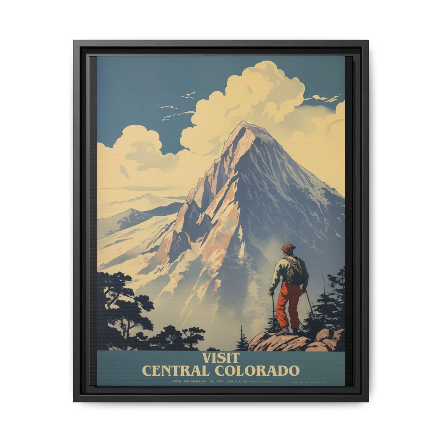 "Vintage Central Colorado Travel Poster - Matte Canvas Wall Art with Black Frame" Matte Canvas, Black Frame