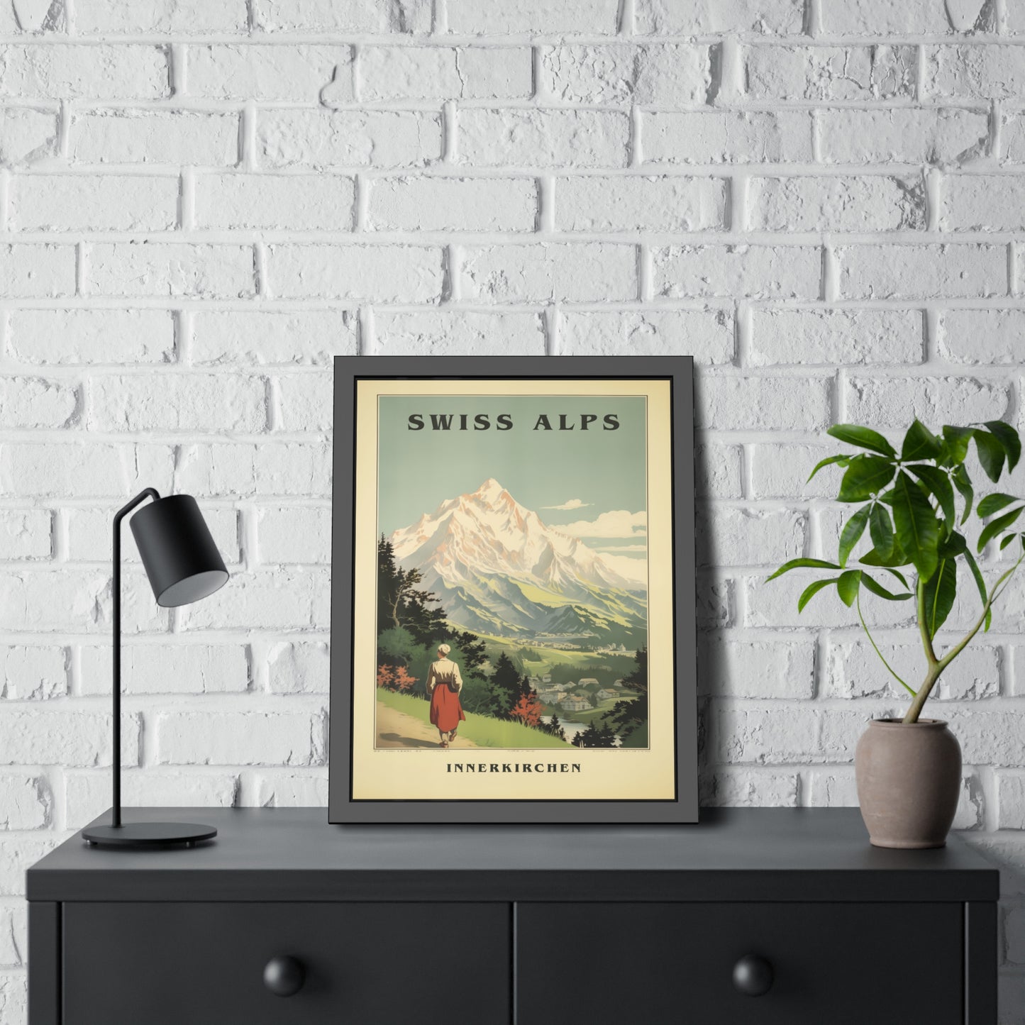 Swiss Alps Vintage Travel Poster Framed Print